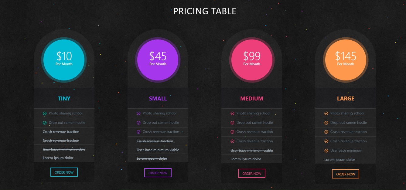 Pricing Table design custom Bootstrap 4